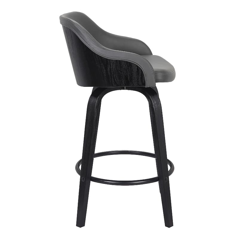 Fabric Swivel Counter Bar Chair with Arms, Iron Frame and Footrest - 20.5” x 19.5” x 35” (D x W x H)