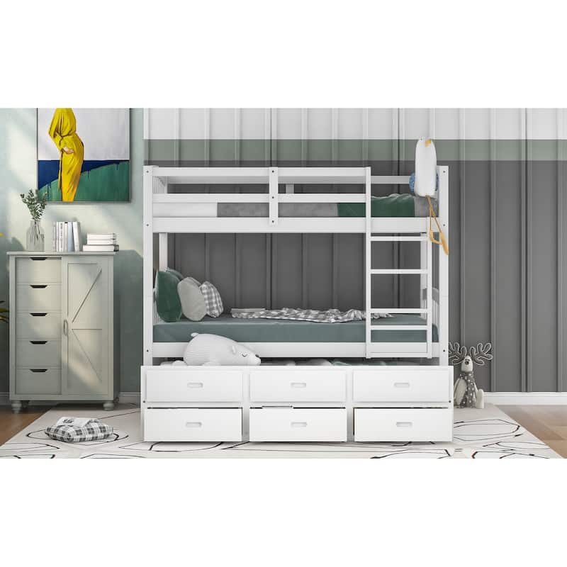 Wood Bunk Bed with Trundle and Drawers