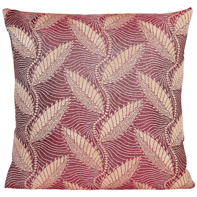 Violet Linen Venetian Geometric Leaves Pattern, 18 Inch x 18 Inch, Square, Decorative Accent Throw Pillow - Blush