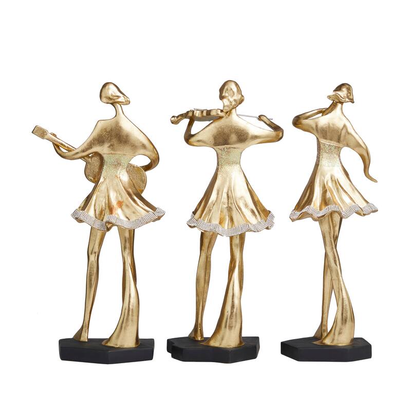 Resin Musician Abstract Women Sculpture with Glitter and Rhinestone Detailing - Set of 3 Gold - Roche River Decor