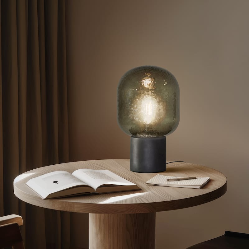Brightech Bruce 10.7 in. Classic Matte Black Modern LED Oval Bedside Desk Table Lamp with Tinted Glass Oval Shade