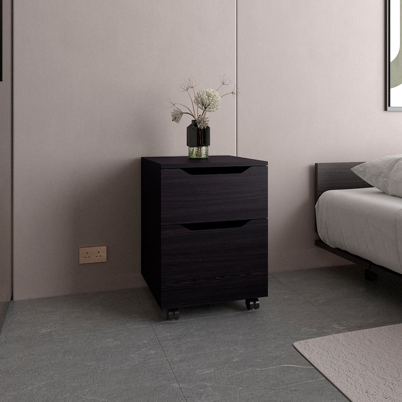 Ethan Open Shelves Nightstand With One Door, Modern Bedside Table For Bedroom Storage, Black - Black