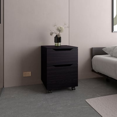 Open Shelves Nightstand With One Door,Modern Bedside Table For Bedroom Storage,Black