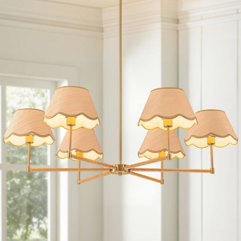 Starsky 6-Light Large Handmade Natural Rattan Boho Wagon Wheel Chandelier