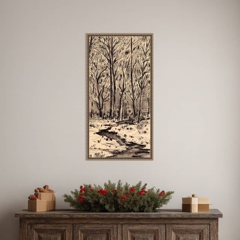 First Sunlight I by Melissa Wang (14 x 27 in.), Framed Canvas Wall Art Print - Sylvie Beaded Dark Gold