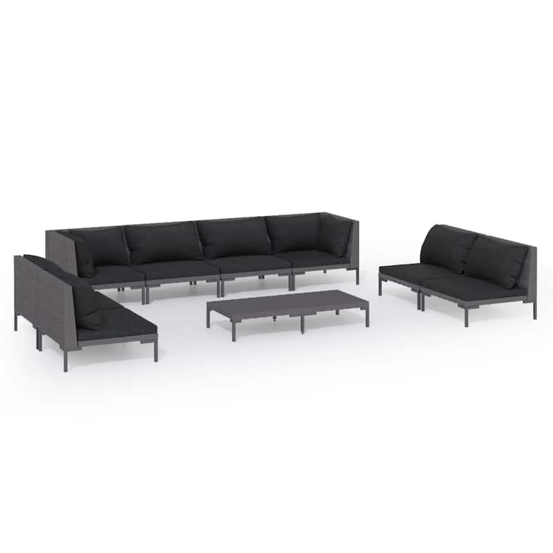 vidaXL Patio Lounge Set Outdoor Sectional Sofa Set Table Poly Rattan Dark Grey - 27.6" x 27.6" x 24"