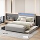 preview thumbnail 1 of 13, Teddy Fleece Upholstered Wingback Bed Frame wPull-out Trundle Bed, LED Light Bars and 2 Drawers, Modern Platform Bed for Bedroom Gray - Full