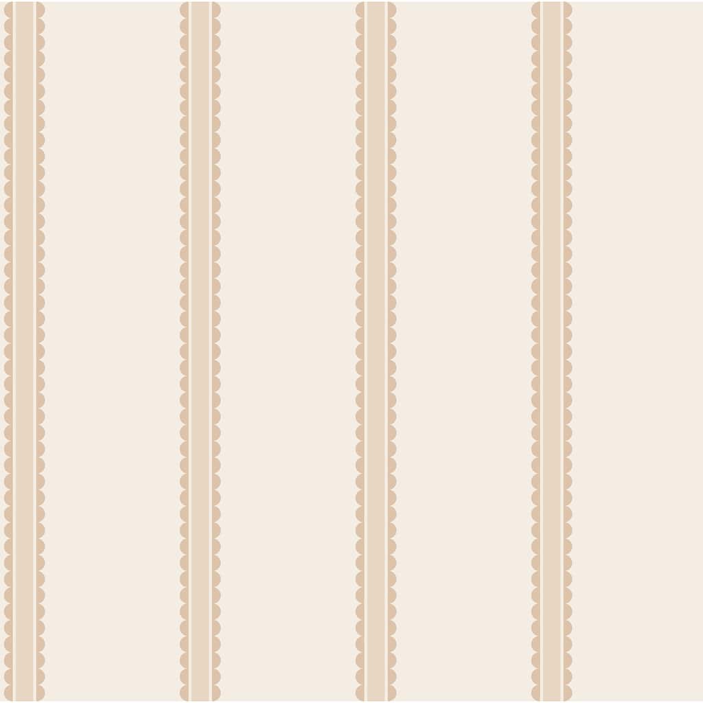 Advantage Bobbin Stripe Light Brown Scalloped Wallpaper