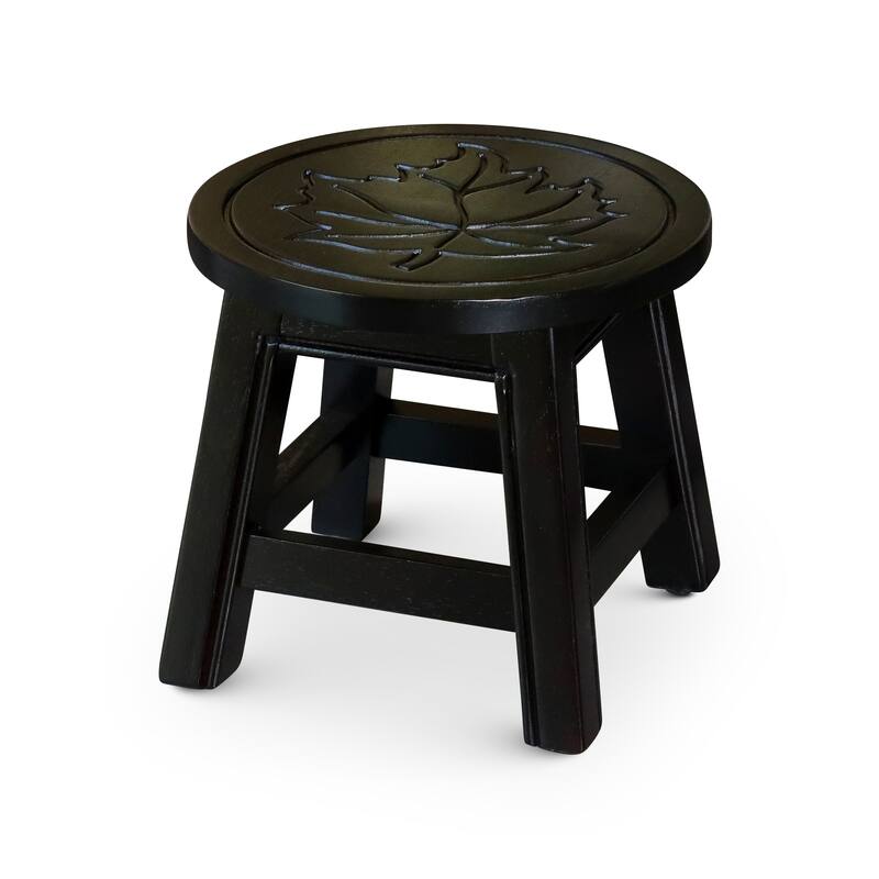 Carved Wooden Step Stool, Maple Leaf, Espresso - Espresso