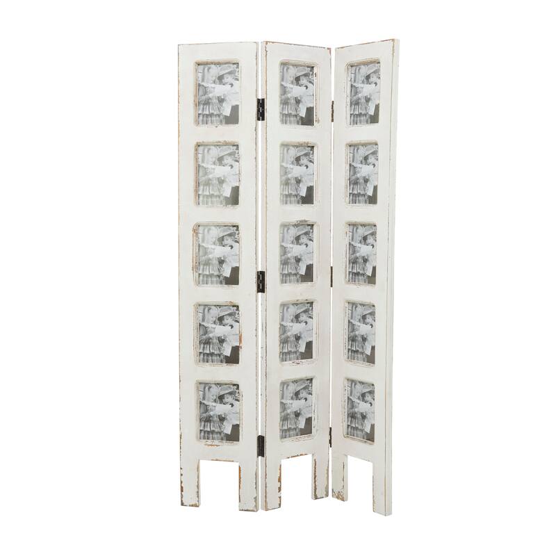 White Wooden Hinged Foldable Partition 3 Panel Partition Room Divider Screen with 15 Photo Slots