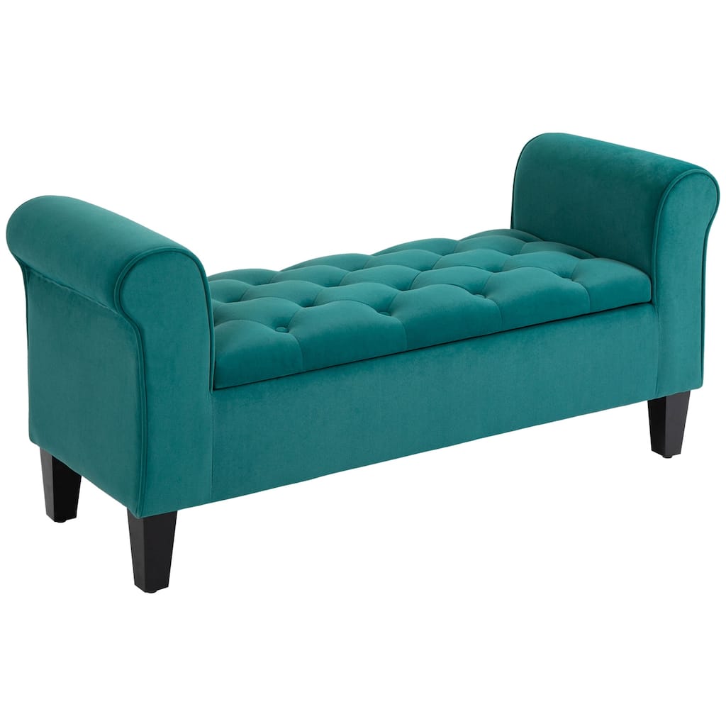 Button-Tufted Storage Ottoman Bench, Upholstered Bench with Rolled Armrests for Living Room or Hallway