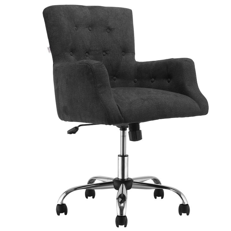 HOMCOM Swivel Computer Office Chair Button Tufted Mid Back Desk Chair for Home Study Bedroom, Carbon