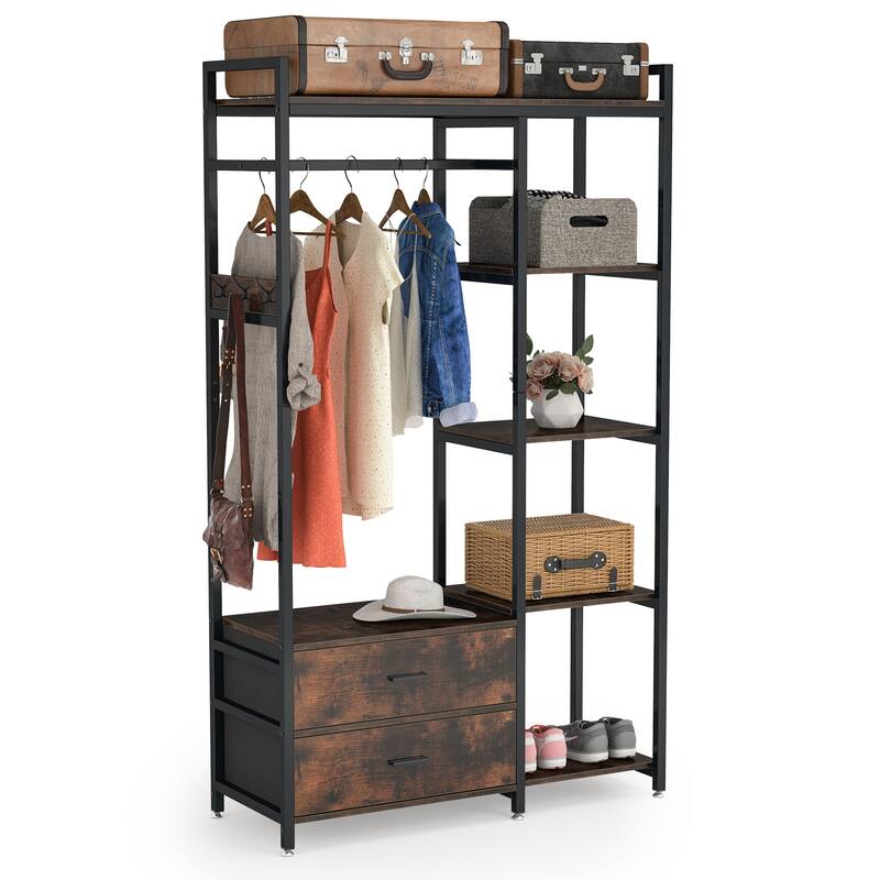 HeavyDuty Garment Rack with 2 Drawers Shelves, Hanging Rod