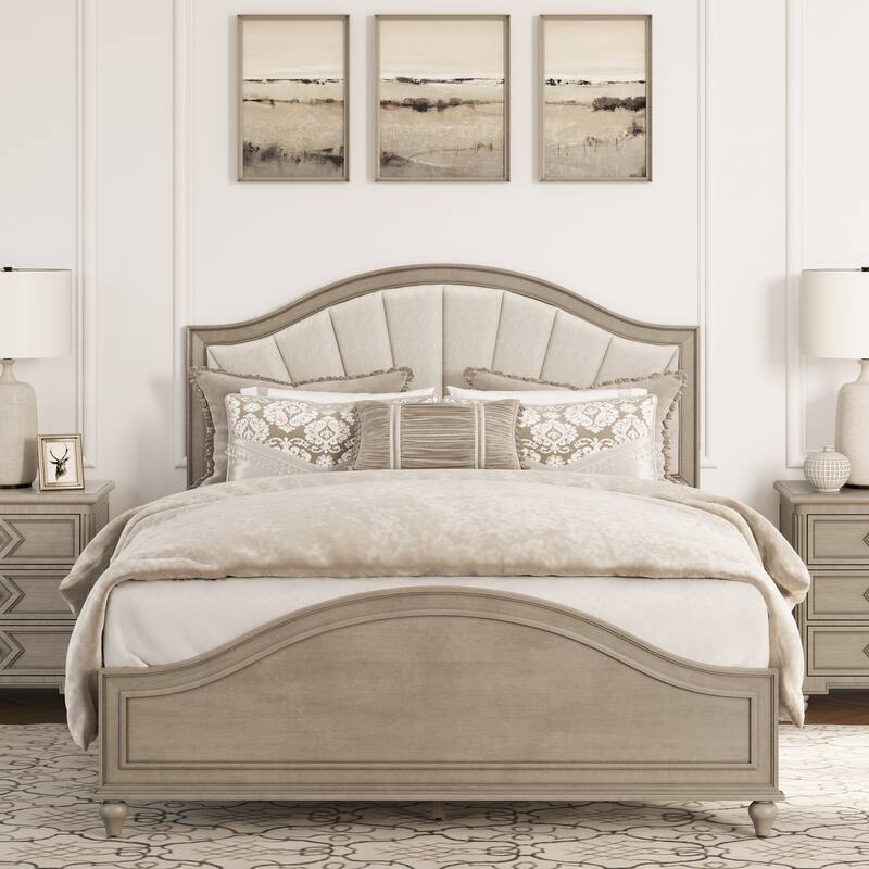 Modern Wooden Upholstered Platform Bed Frame Queen/King Size with Headboard