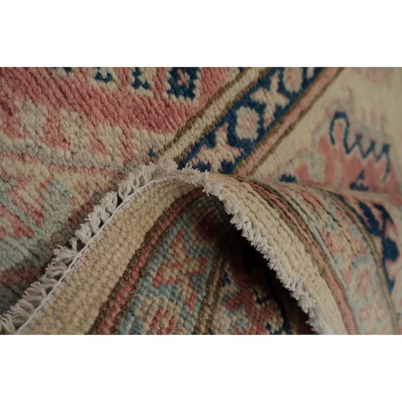 Hand Knotted Oriental 100% Wool Carpet Traditional Geometric Beige & Ivories Kazak Runner Rug - 16' 3'' X 3' 2''