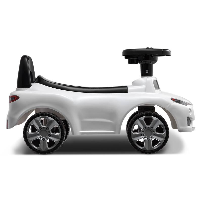 Toddler Ride On Push Car for Ages 1-3, White with Music Steering Wheel & Storage, Sit-to-Stand