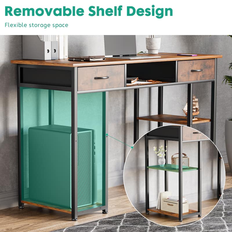 Computer Desk - Features Storage, Fabric Bag, Headphone Hook