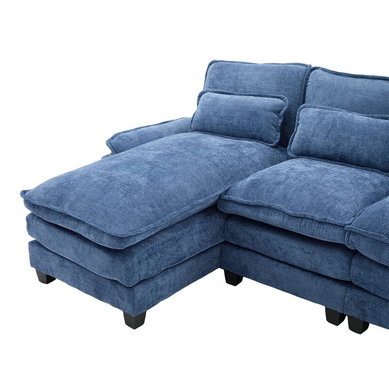 Chenille U-shape Sectional Sofa with Chaise and Storage Ottoman, Modular Couch with USB/Type-C Ports, Side Pockets, Phone Holder