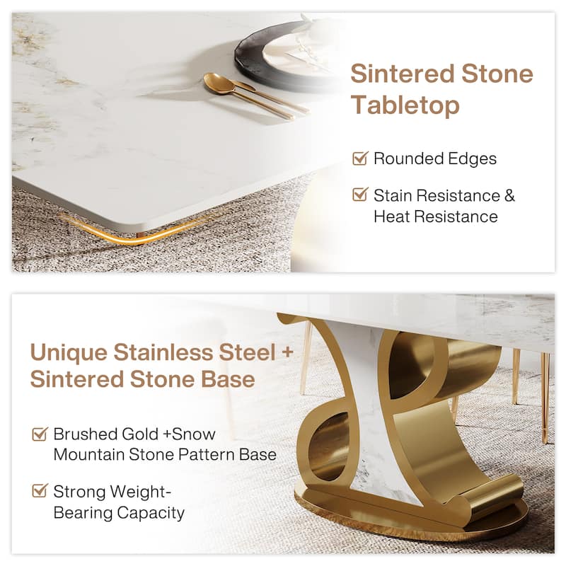 Rectangular Sintered Stone Dining Table with Stainless Steel Base