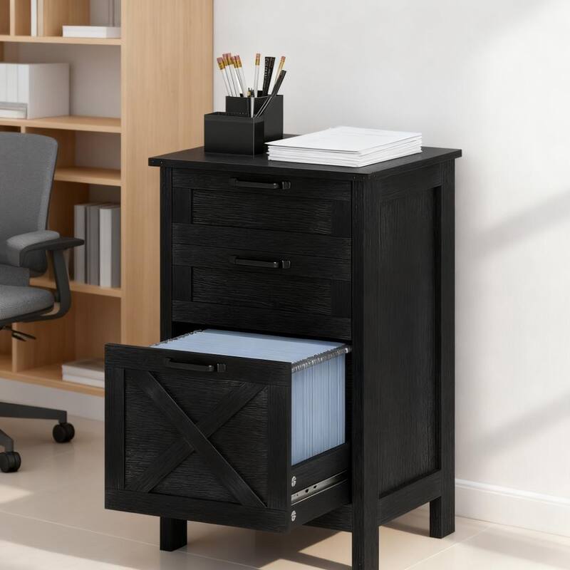 File Cabinet with 3 Drawers,Rustic Farmhouse Office Storage Cabinet,For Home and Office - Distressed Black