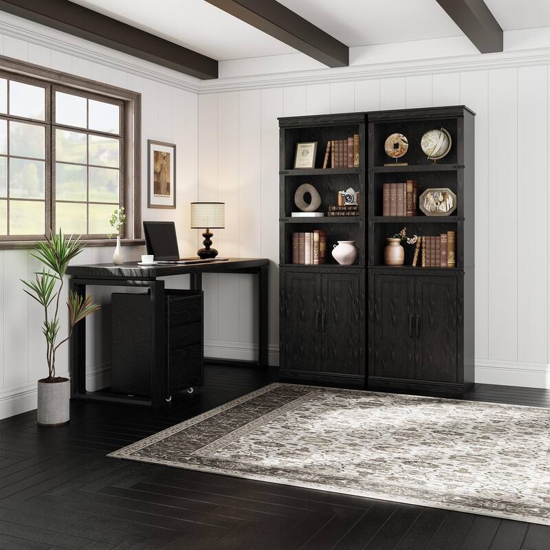 Book Shelf with Door, 5 Tier Wooden Book Case with Storage, 68.7"
