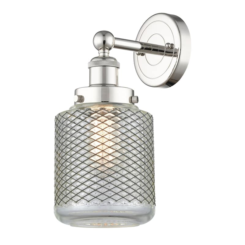 Innovations Lighting 616-1W-12-6 Stanton Sconce Stanton 12" Tall Wall - Polished Nickel / Clear Wire Mesh