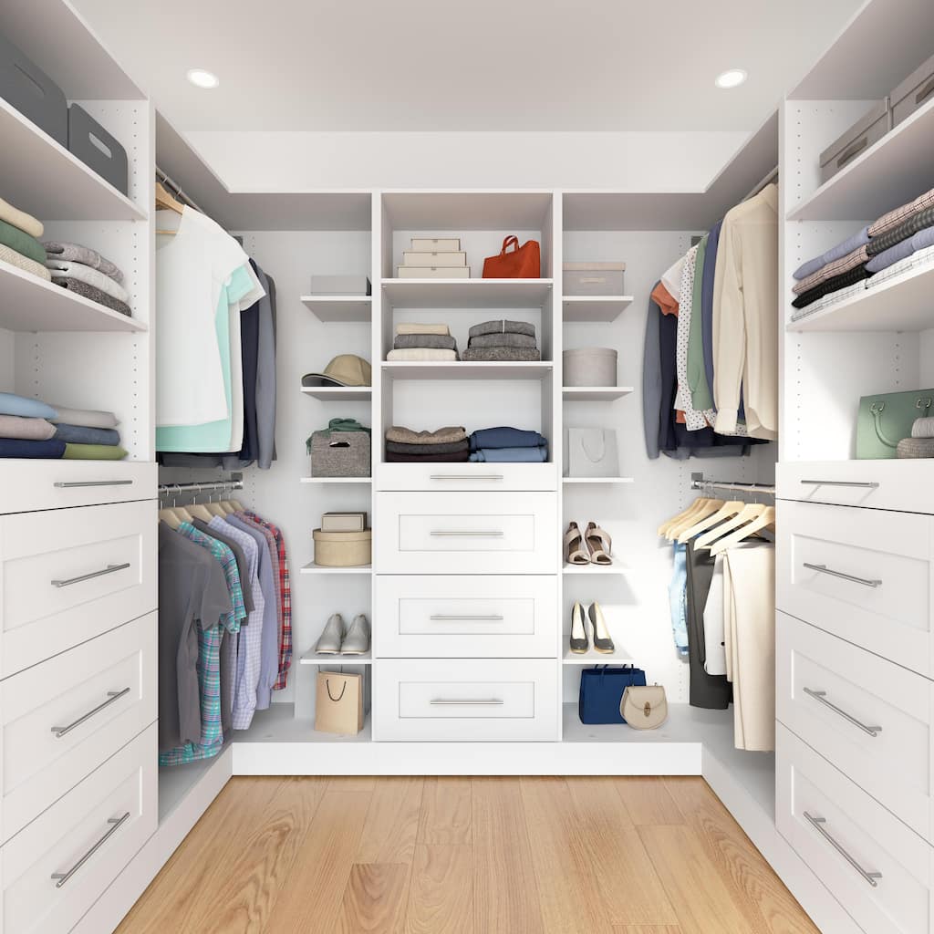 Bestar Florence 95W x 61D U Shaped Walk-In Closet System, Shaker