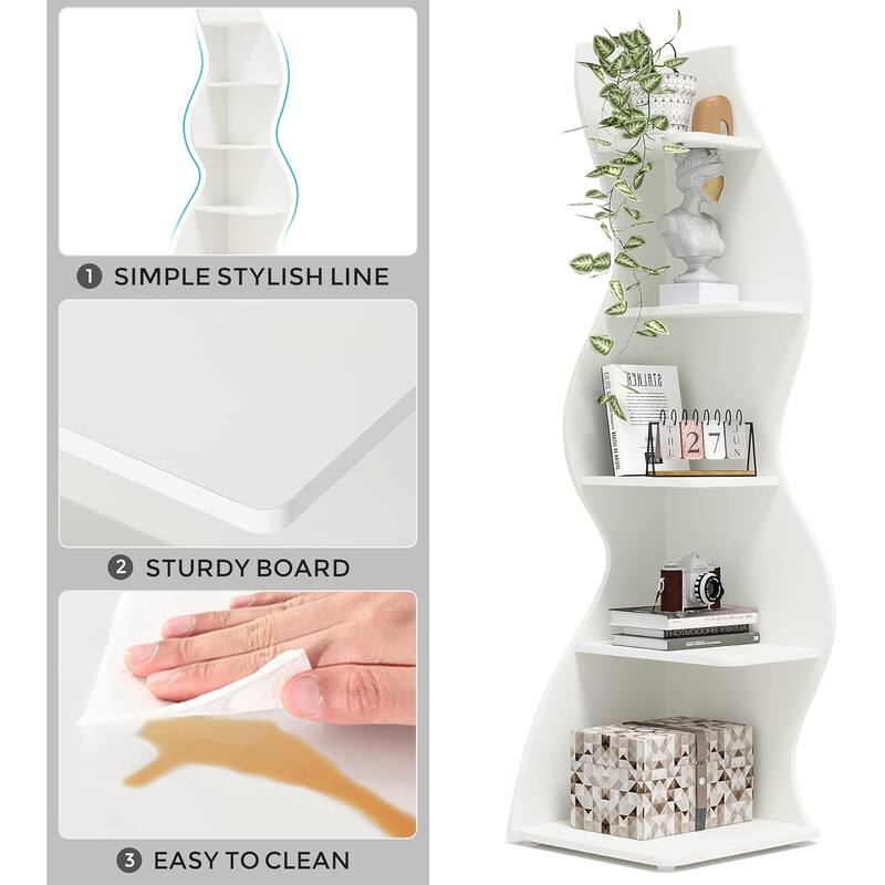 Rossetta 5-Tier Modern Elegant Floor Mount Streamlined Shape Corner Rack Shelf with Adjustable Shelves