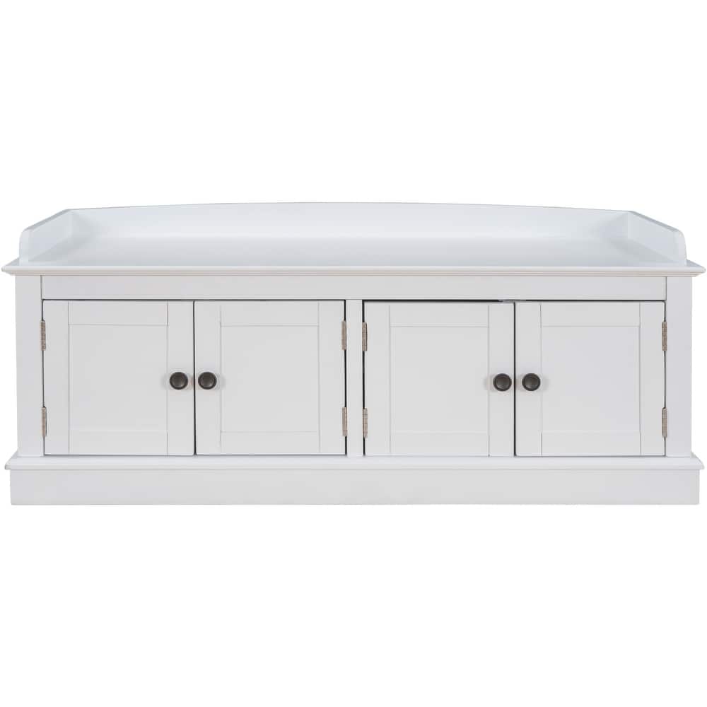 4-door Storage Bench with Adjustable Shelves and Removable Cushion - 42.7"L x 15.9"W x 17.4"H