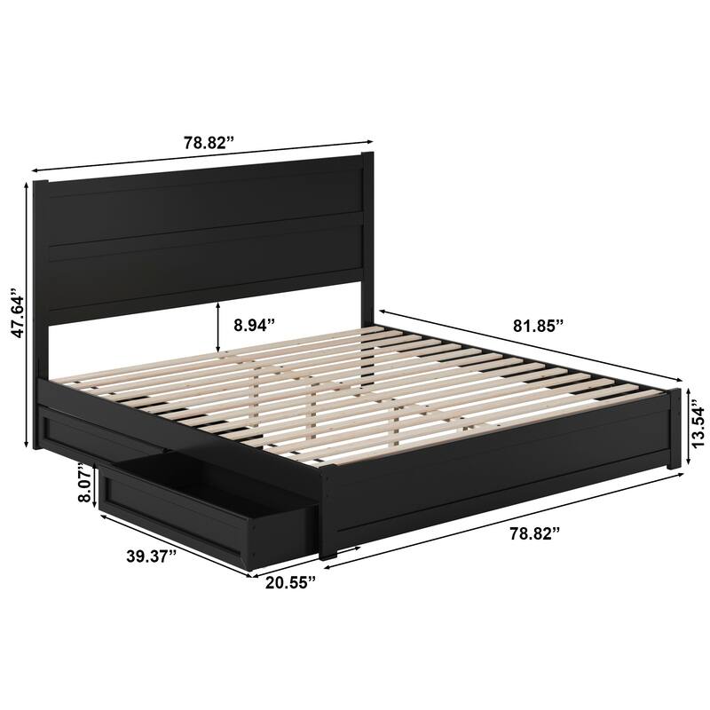 Aveline Wood Platform Bed with Matching Footboard & Storage Drawers