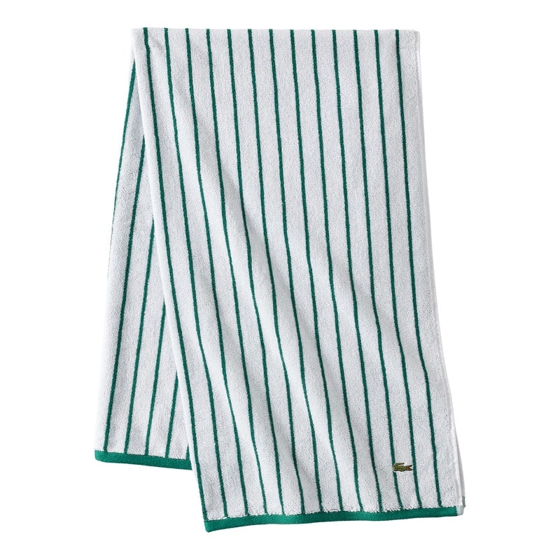 Lacoste Centre Mark Cotton Jacquard Stripe Bath Towel