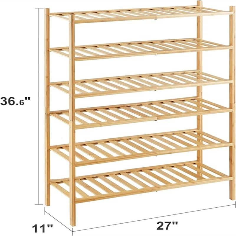 6-Tier Bamboo Shoe Rack - 11.02"D x 26.89"W x 36.54"H