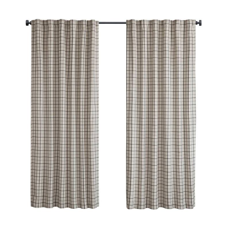 1PC Plaid Rod Pocket and Back Tab Curtain Panel with Fleece Lining - Black - 84 Inches