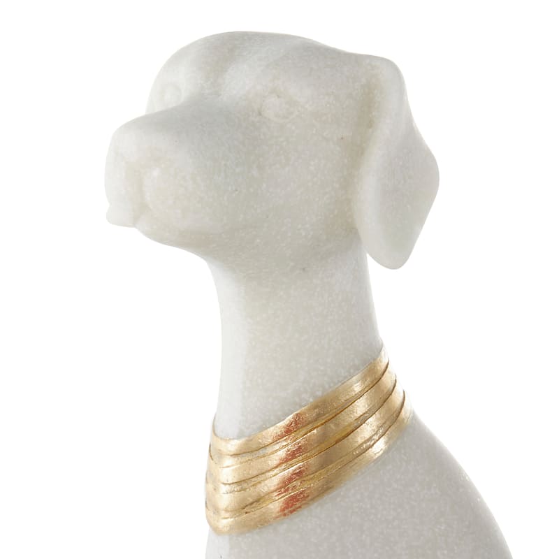 Cream Polystone Sitting Dog Decorative Sculpture with Gold Collar