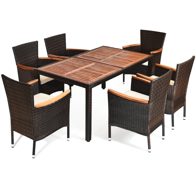 7 PCS Outdoor Dining Set Wicker Rattan Patio Furniture Table Chair