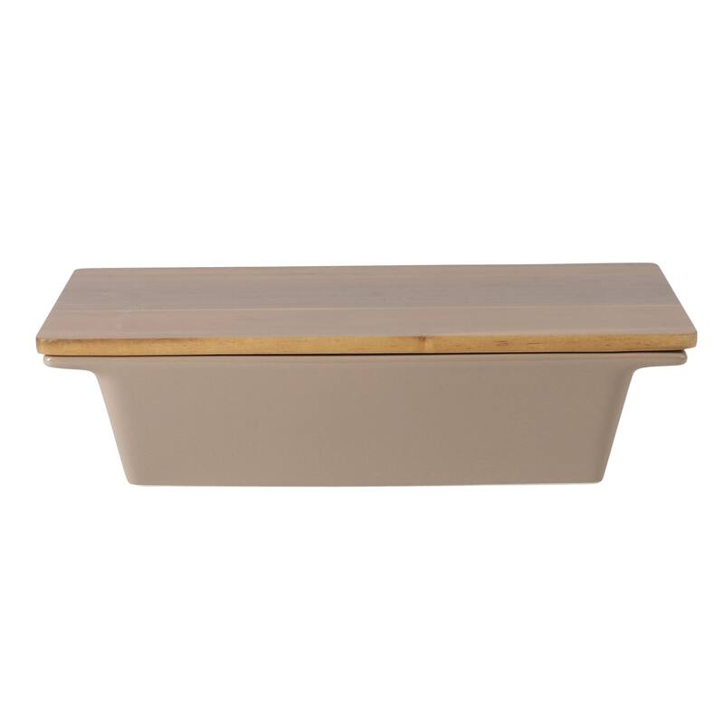 Gibson Elite 2 Quart or 2.75-Quart Stoneware Baking Dish with Acacia Wood Lid - Taupe Rectangular Oven Safe Baker