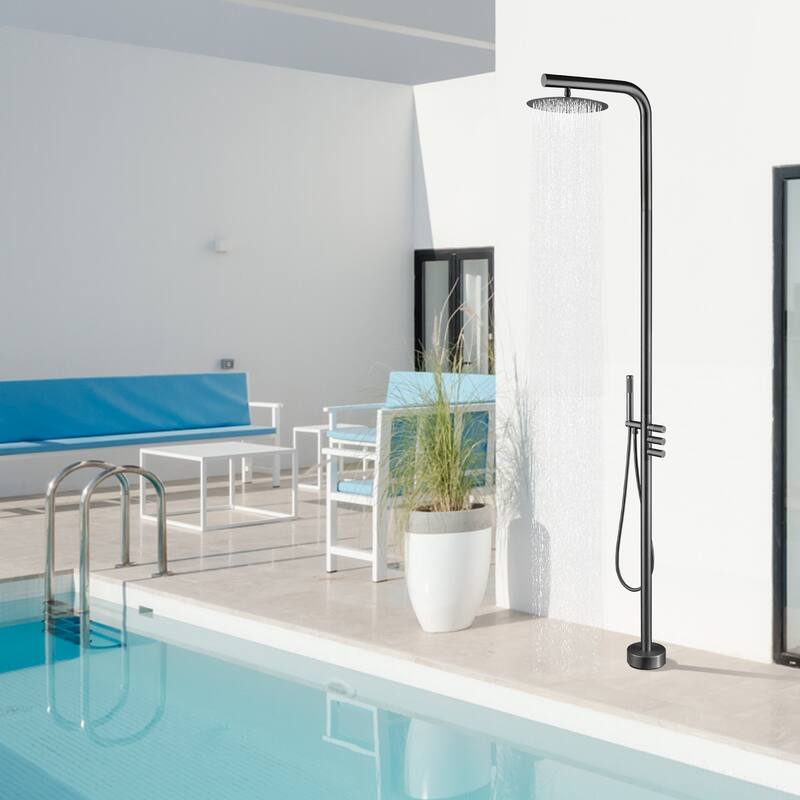 Rbrohant Freestanding Shower Head, Stainless Steel and Brass Outdoor Handheld Shower