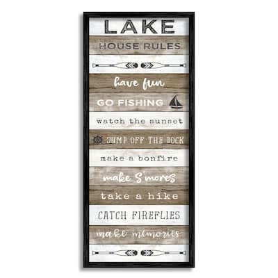 Stupell Lake House Rules List Rustic Pattern Boat Oars Framed Wall Art - White