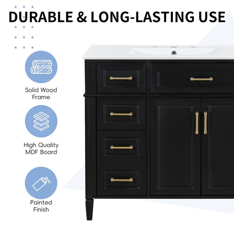 Rossetta 36 Inch Adjustable Shelf Design Freestanding Bathroom Vanity with Single Ceramic Sink