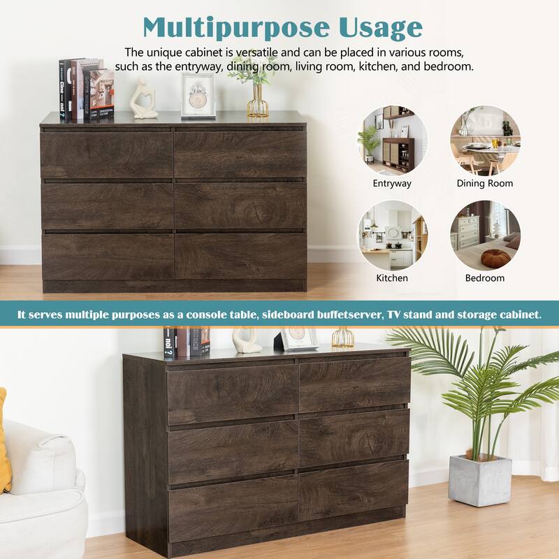 Modern Drawer Dresser Buffet Sideboard with 3 Plus 3 Drawers, for Dining Room Living Room Bedroom, Kitchen Corridor