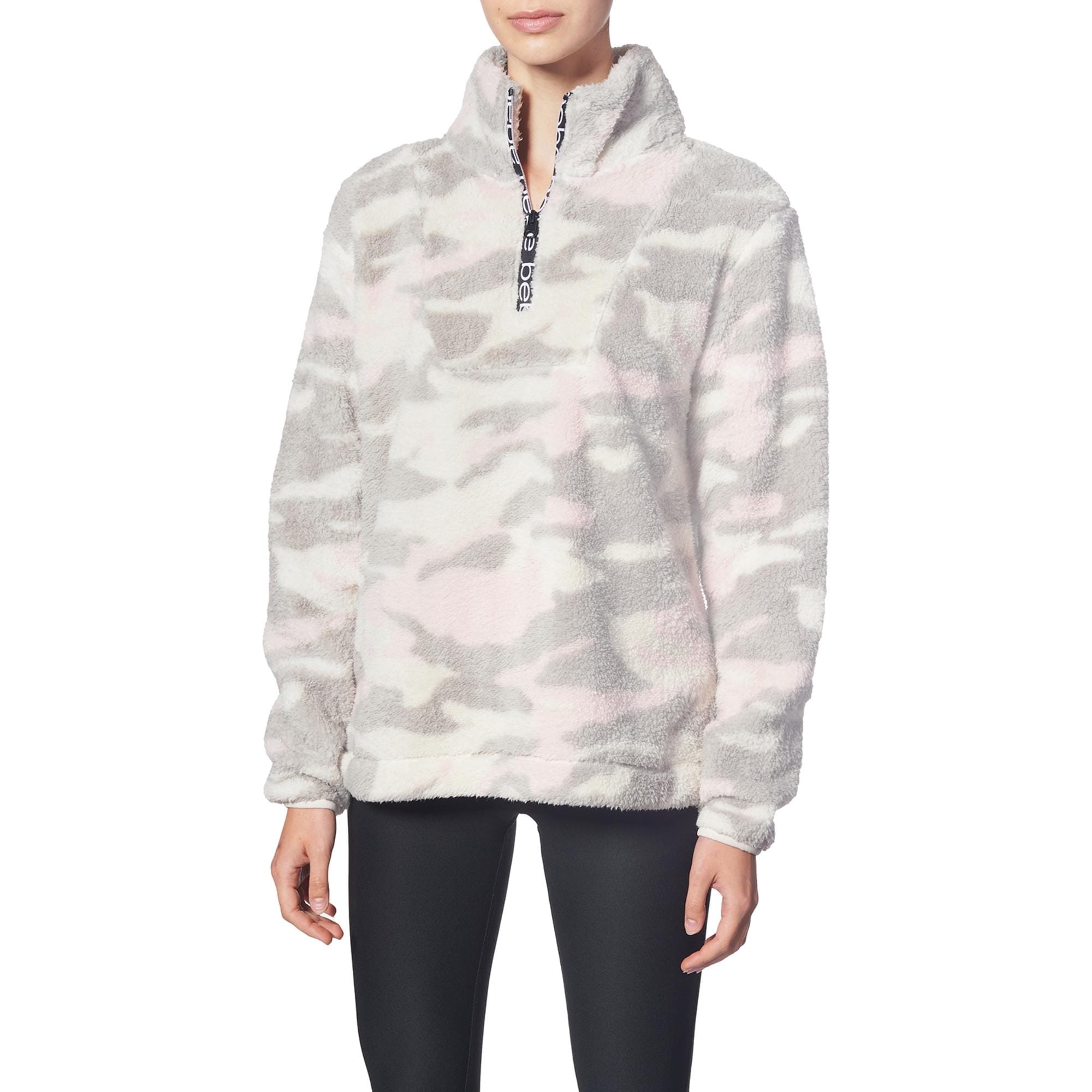 Bebe Sport Sherpa Camouflage Print Active 1 4 Zip Pullover For Women Ivory Blush Combo Overstock