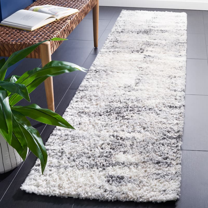 SAFAVIEH Berber Shag Megane Modern 1.2-inch Thick Rug - 2'2" x 9' Runner - Grey/Ivory