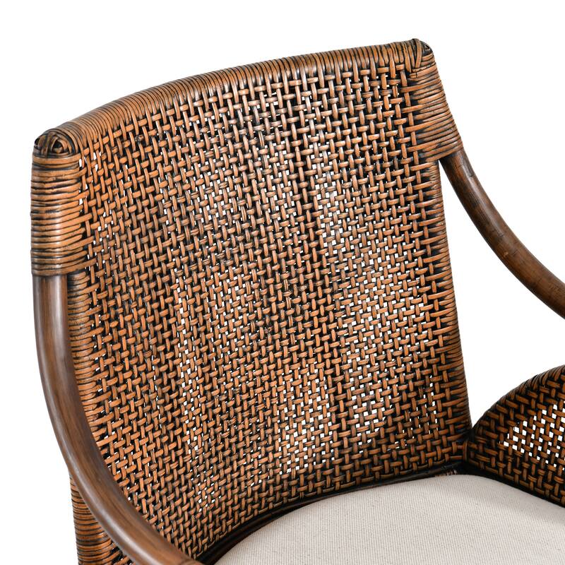 Boho 18" Seat W Rattan Upholstered Armchair for Dining or Lounge Spaces