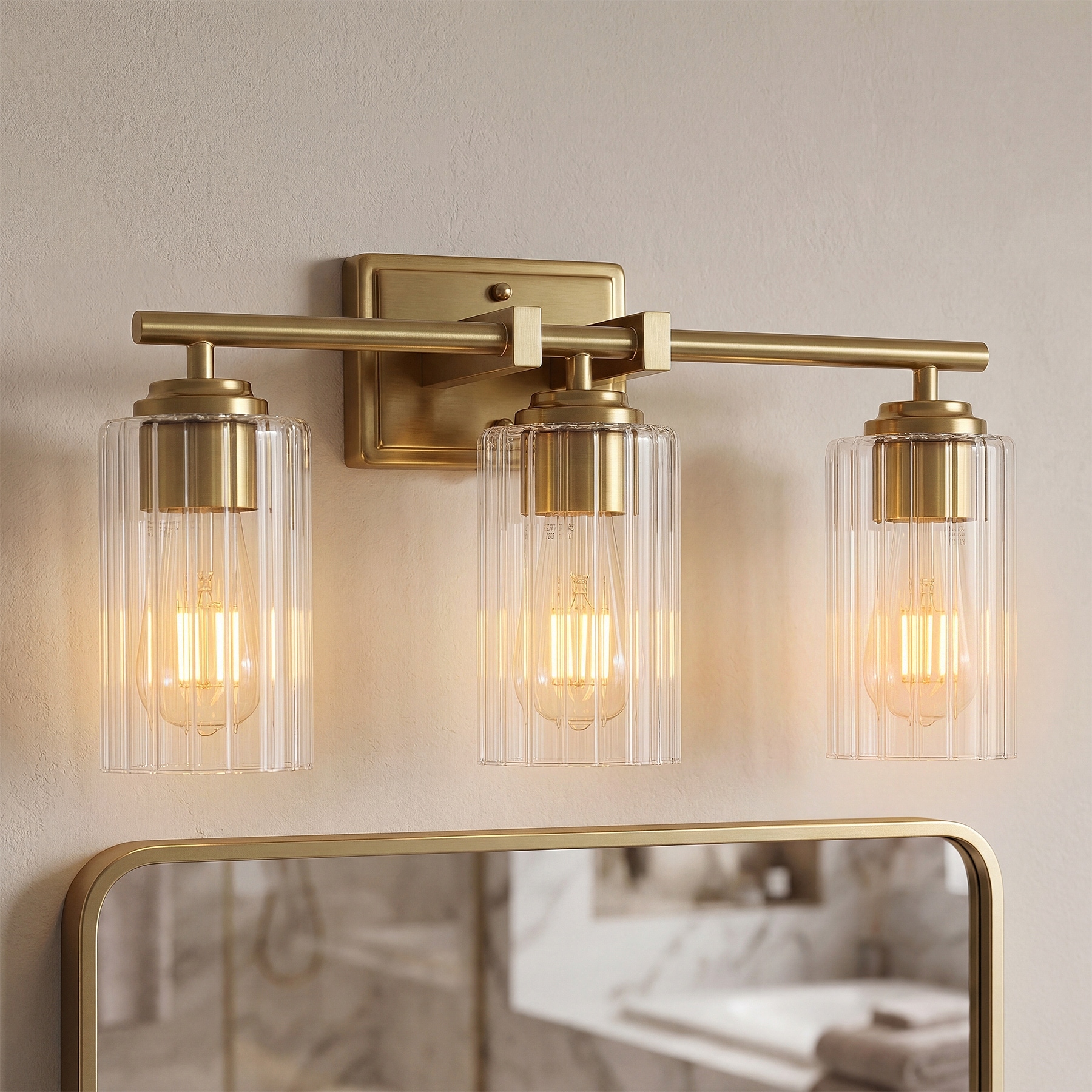 3-Light Bathroom Vanity Light with Fluted Glass Shades