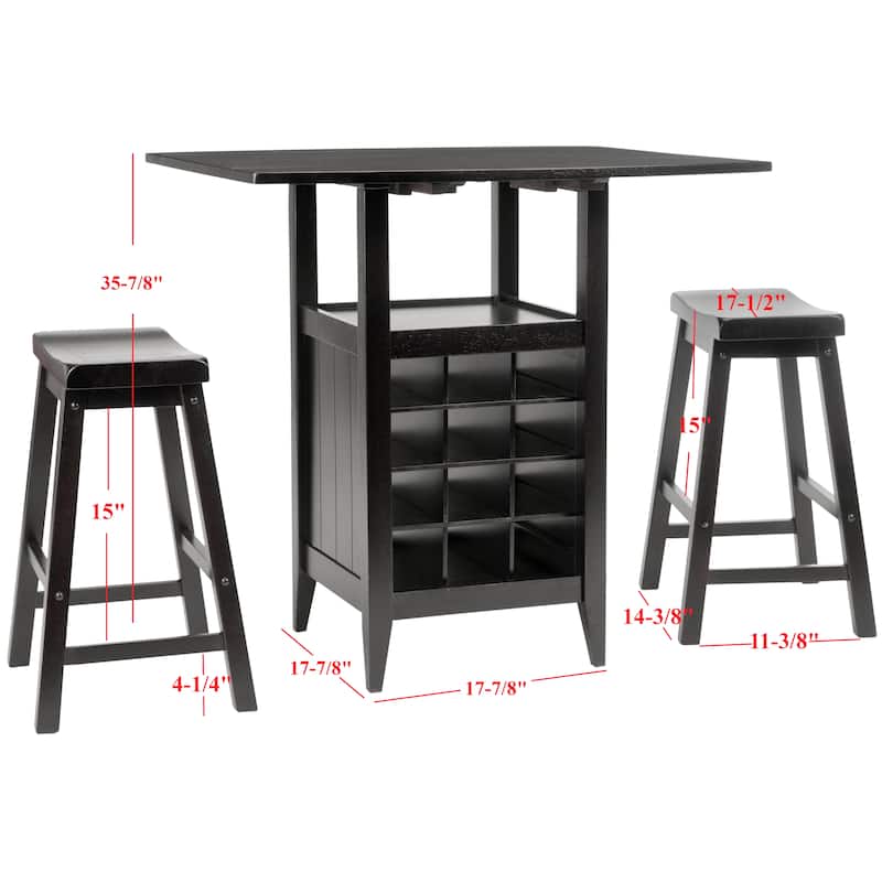 SAFAVIEH Mascha 3-Piece Set Drop Leaf Pub Table - 36" W x 36" L x 36" H - 36Wx36Dx36H