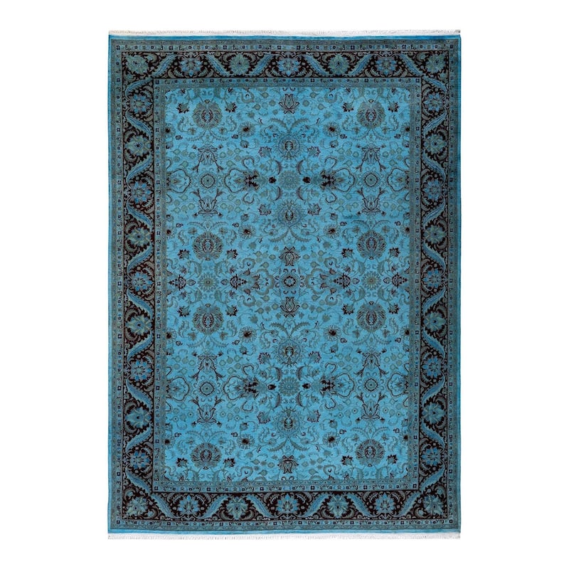 Overton Hand Knotted Wool Vintage Inspired Modern Contemporary Overdyed Blue Area Rug - 6' 10" x 9' 8"