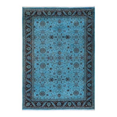 Overton Hand Knotted Wool Vintage Inspired Modern Contemporary Overdyed Blue Area Rug - 6' 10" x 9' 8"