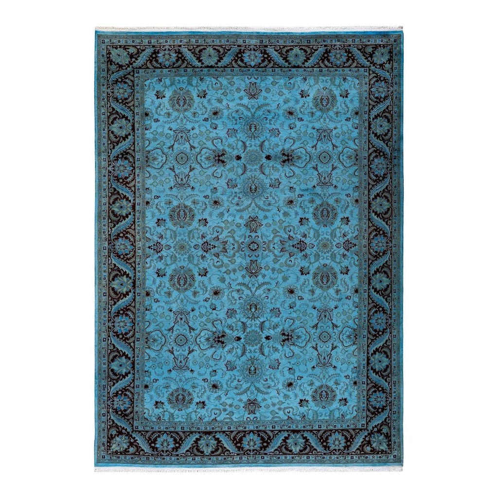 Overton Hand Knotted Wool Vintage Inspired Modern Contemporary Overdyed Blue Area Rug - 6' 10" x 9' 8"