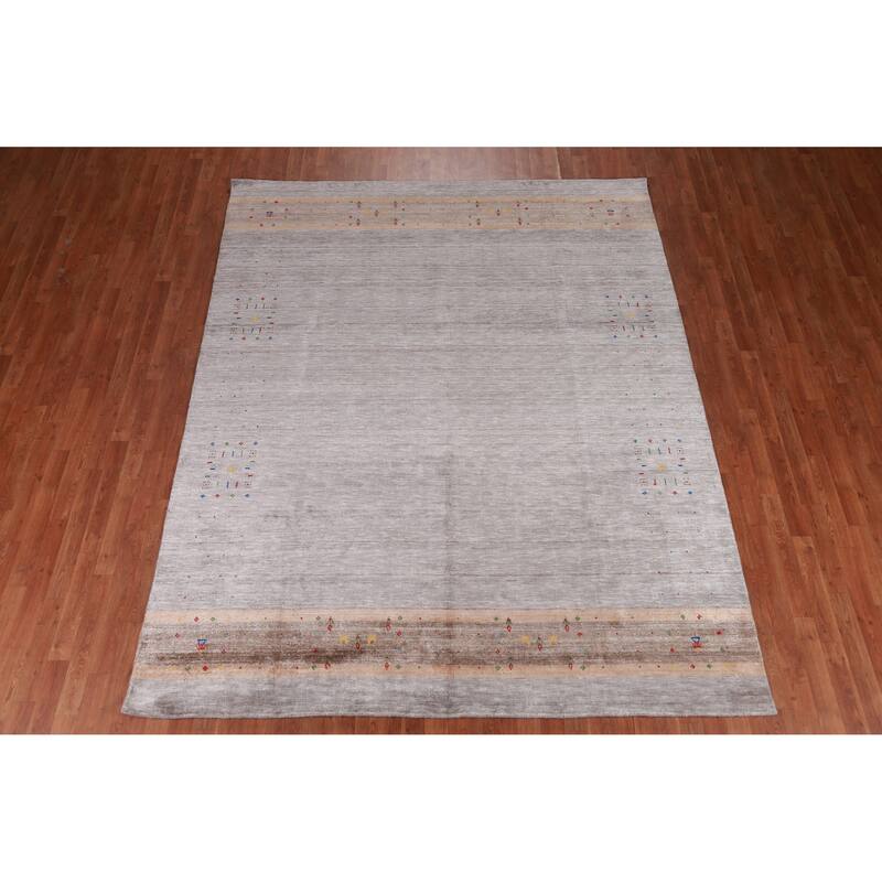 Gabbeh Indian Area Rug Handmade Beige Tribal Silk Carpet - 7'9" x 9'9"