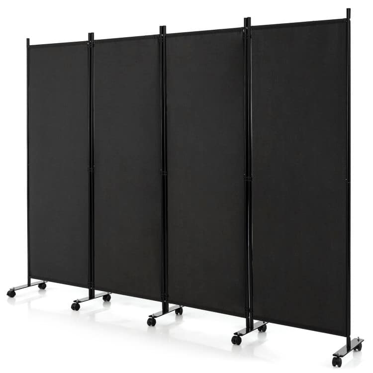 4-Panel Folding Room Divider Rolling Privacy Screen with Lockable Wheels - 89" x 12" x 68" (L x W x H)